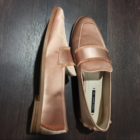 NEW Zara Pink Satin Frayed Loafers Flats - Picture 7 of 8